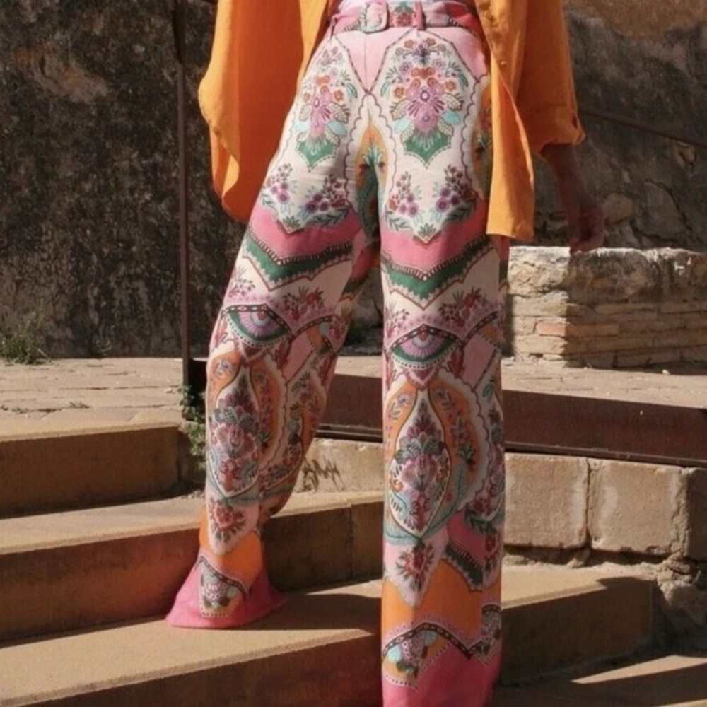 Zara high waisted flowy boho wide leg vacation palazzo pants